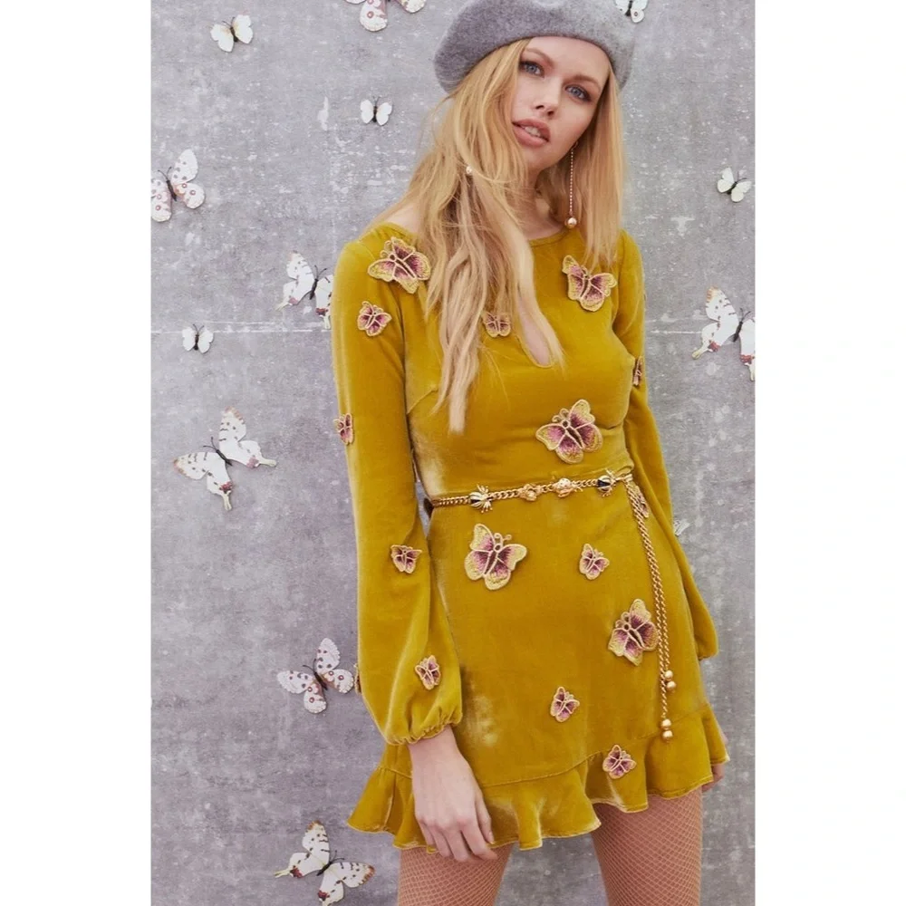 For Love and Lemons Papillon Dress - Velvet Butterfly Goldenrod - Picture 2 of 7